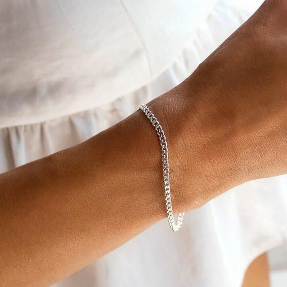 Real Sterling Silver Cuban Curb Bracelet SOLID Silver - Not Plated, Stamped 925 - Picture 1 of 3